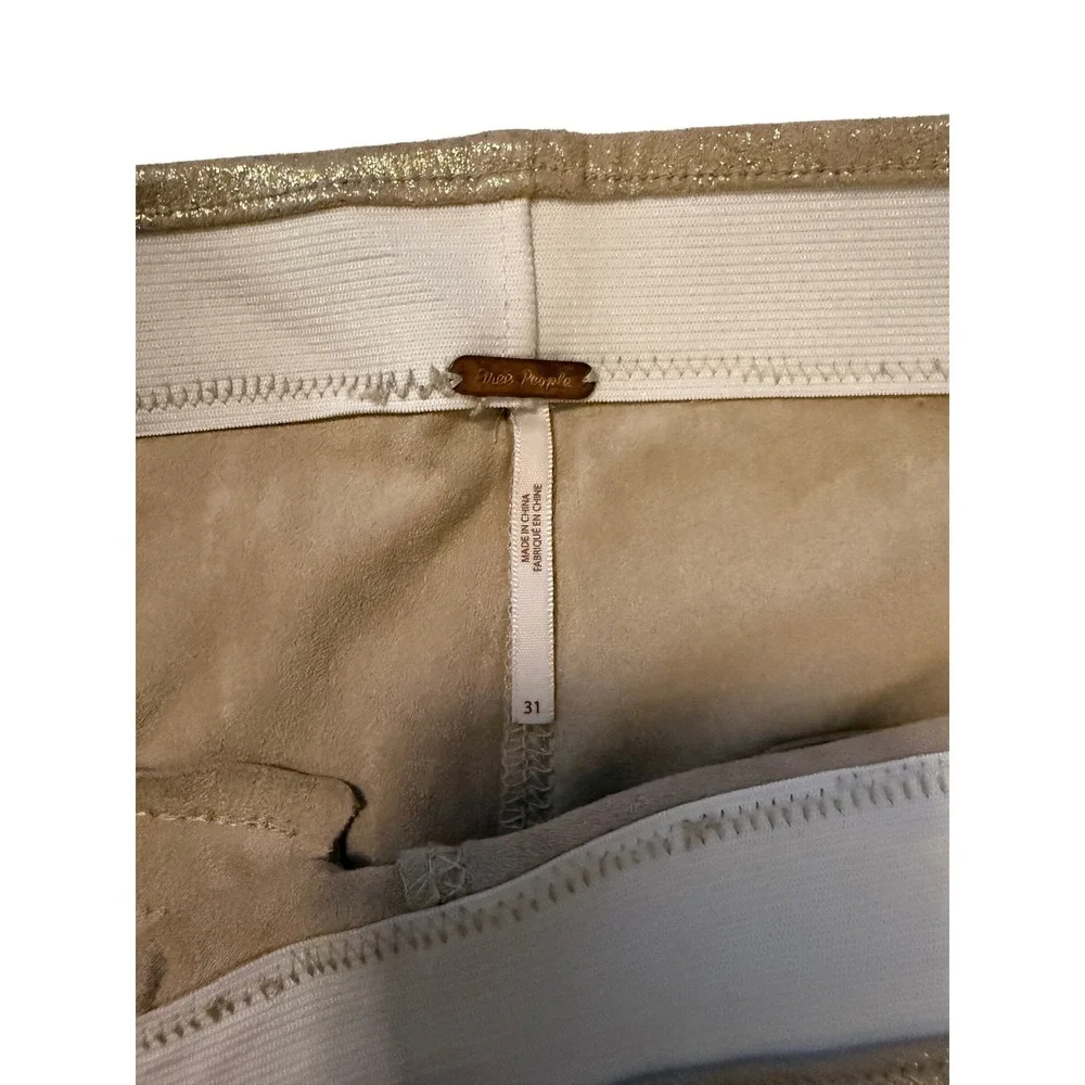 Free People Metallic Gold Skinny Pants High Rise Leggings Faux Suede Size 31